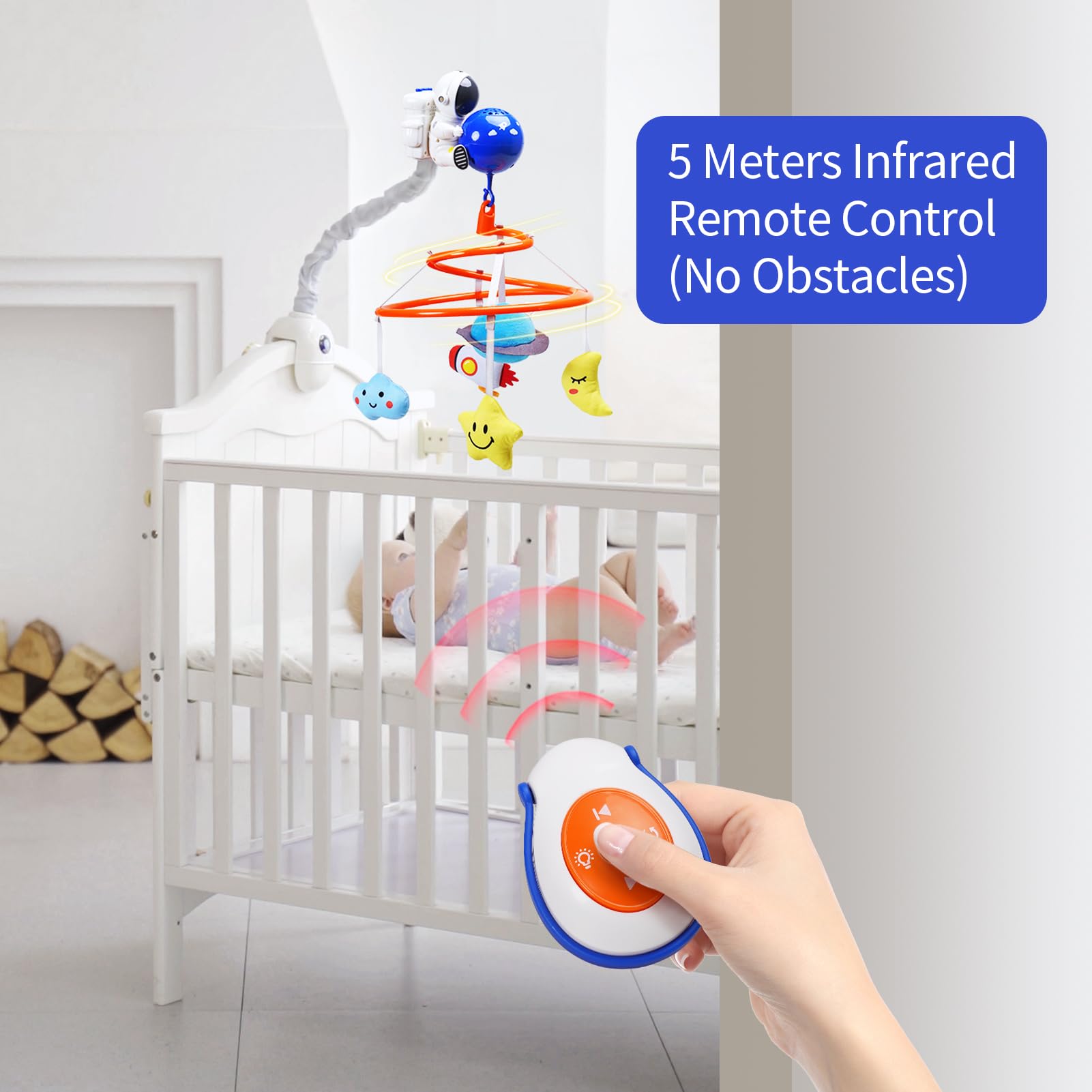 INTMEDIC baby crib mobile easy installation fits varying crib rails for quick setup.