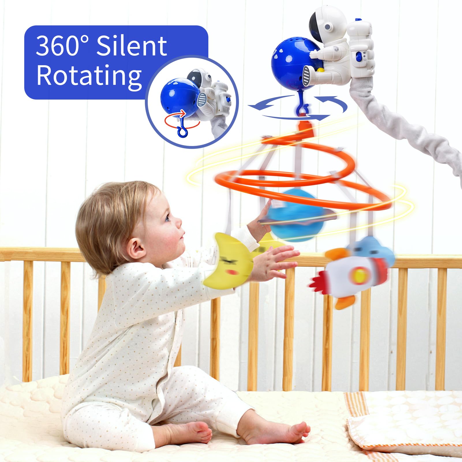 INTMEDIC baby crib mobile remote control allows quiet operation without waking baby.