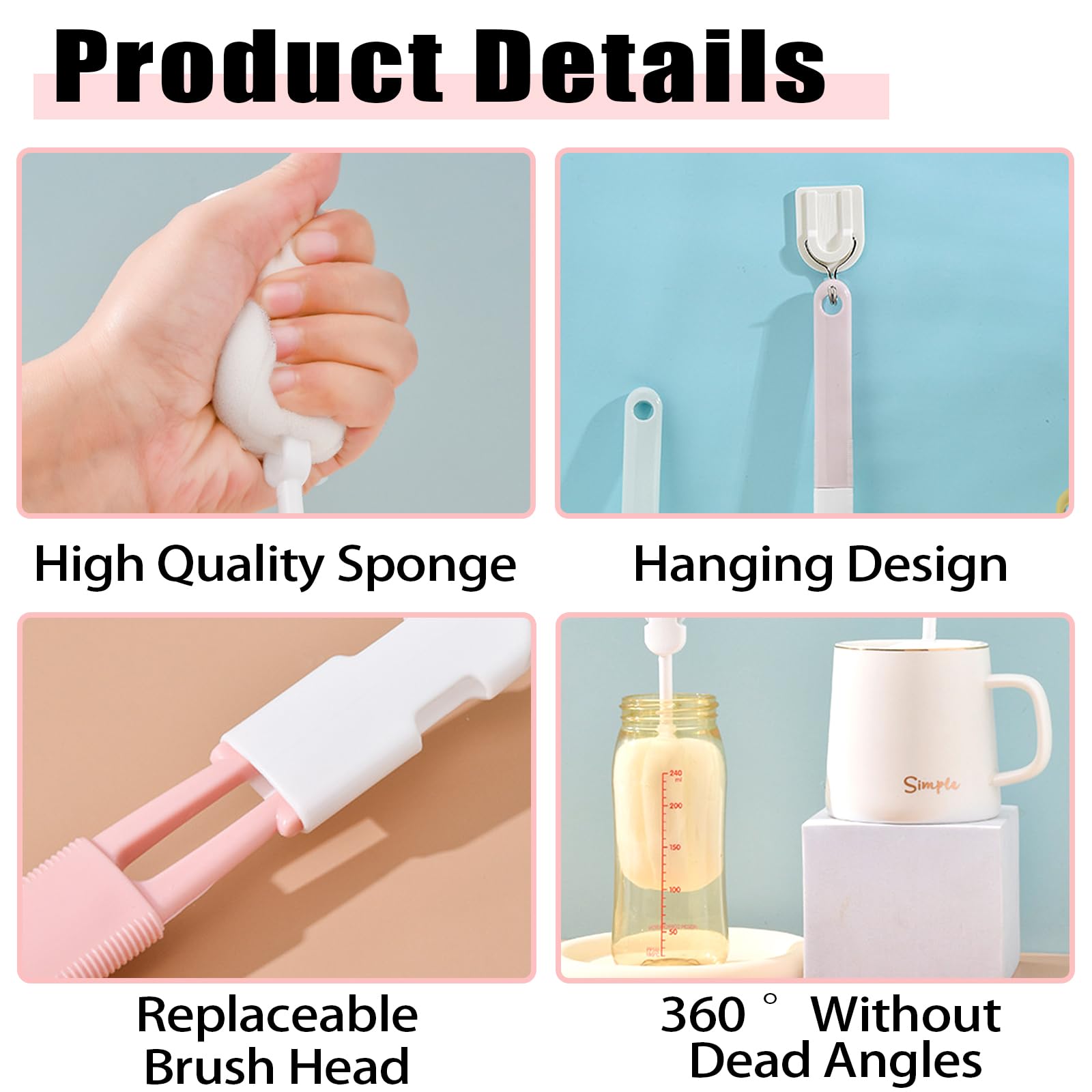 INVODA portable detachable bottle brush—travel friendly and compact.