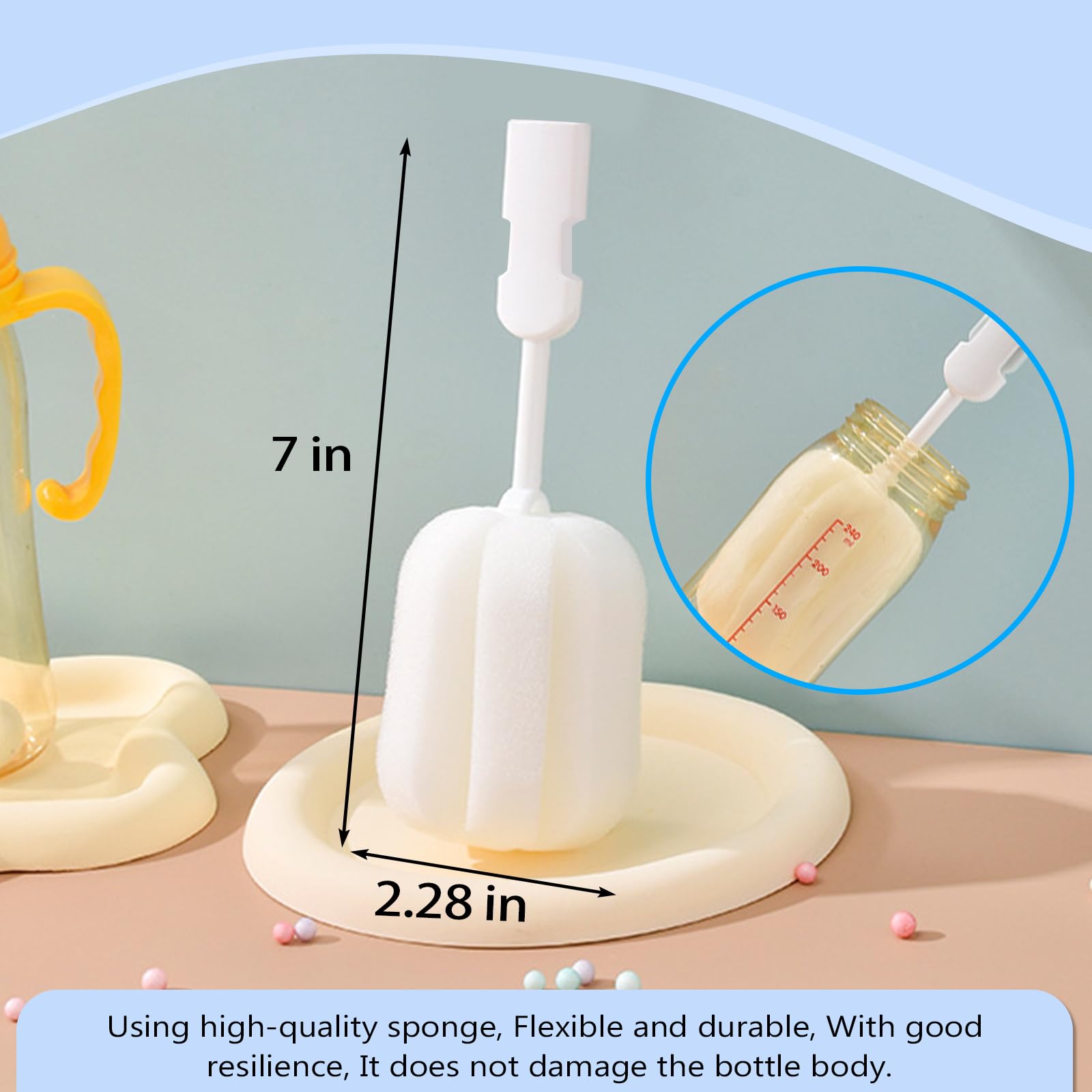 INVODA soft sponge head close-up highlights non-scratch cleaning for cups