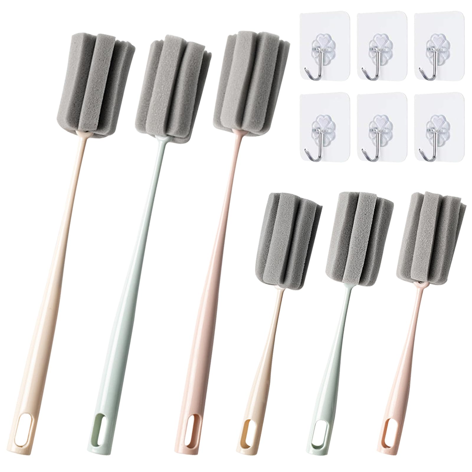 INVODA sponge bottle brush long-handle packaging shows versatile set for kitchen cleaning
