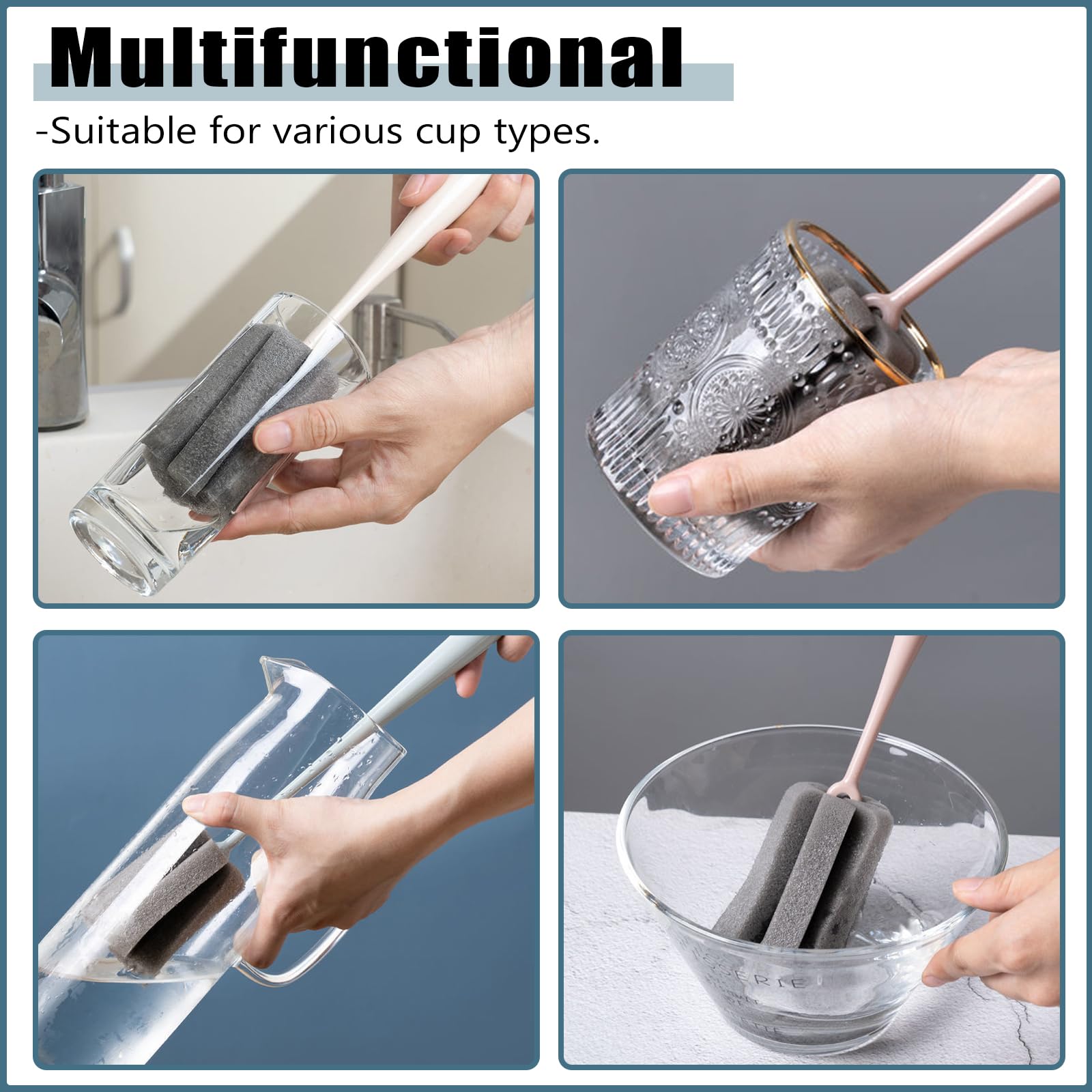 INVODA sponge bottle brush non-scratch material safe cleaning on cups and glassware