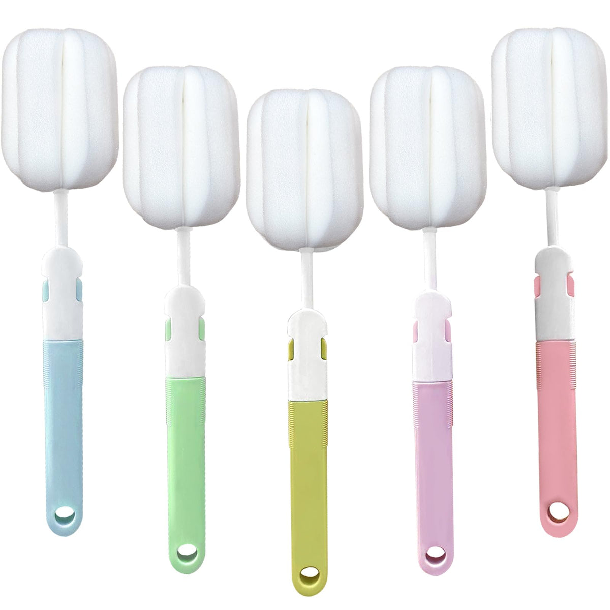 INVODA sponge bottle brush set 5 pcs—versatile kit for thorough bottle cleaning.