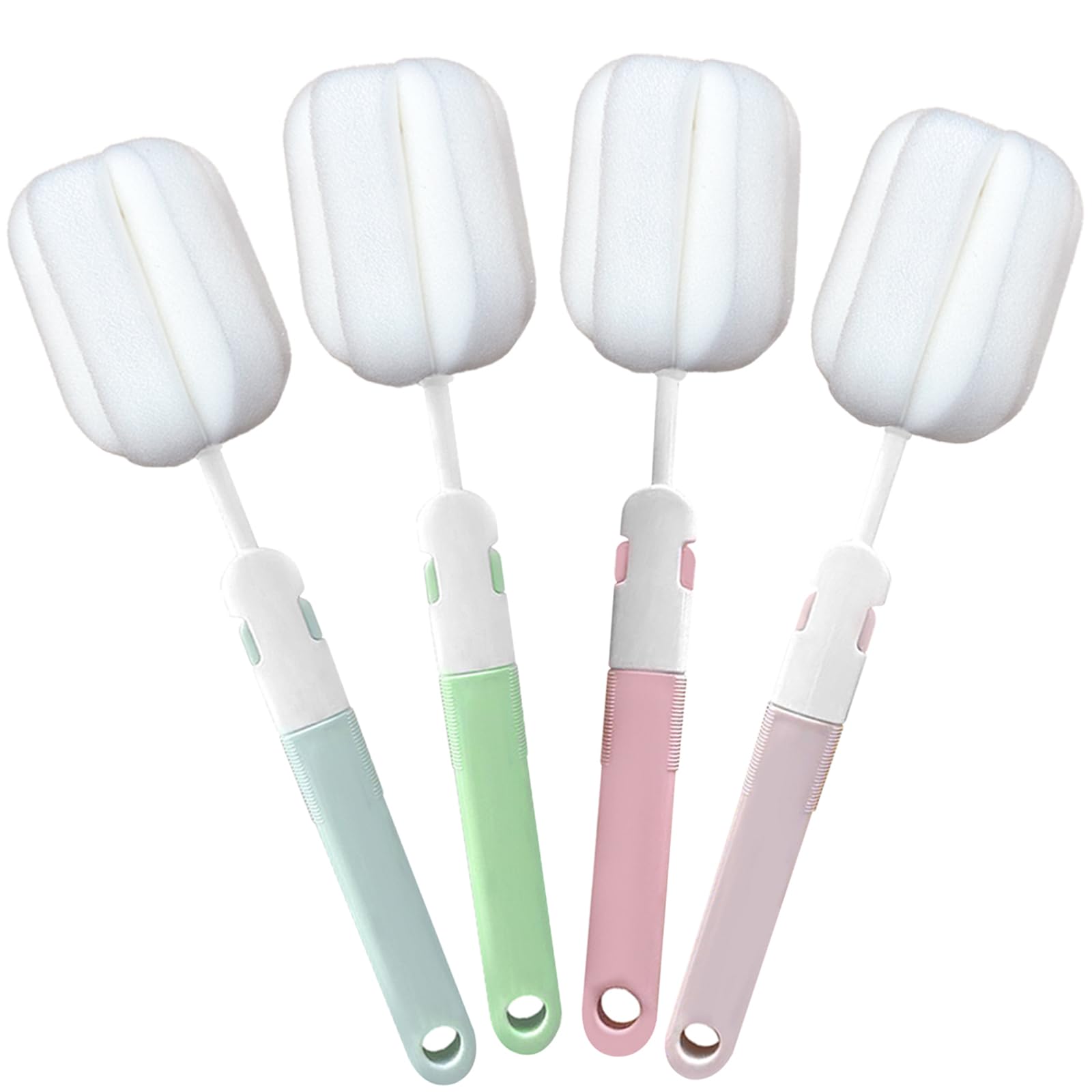 INVODA sponge bottle brushes set with four long handles for easy bottle cleaning.