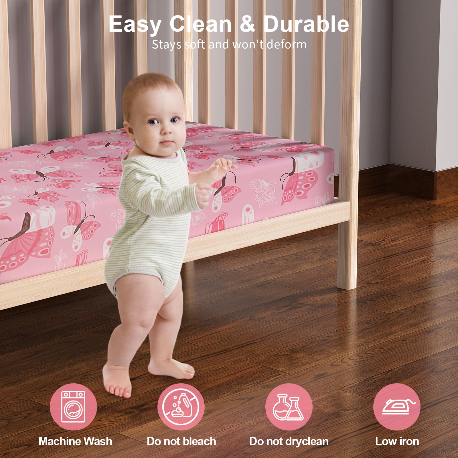 IOCCLH Black Butterfly pattern closeup reveals soft, breathable fabric for baby skin.