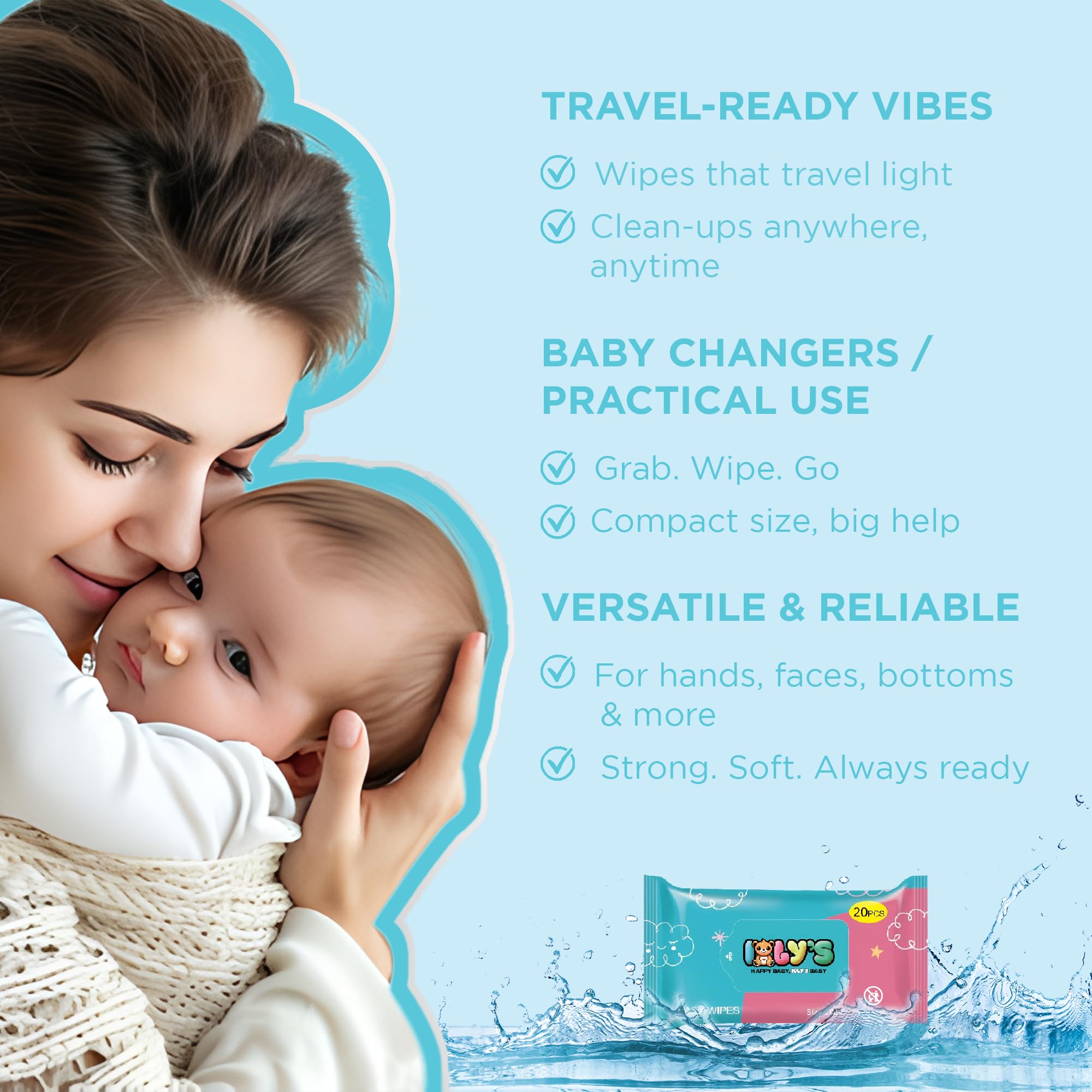 Ioly's wipe texture close-up with 99% water and aloe vera for gentle care.