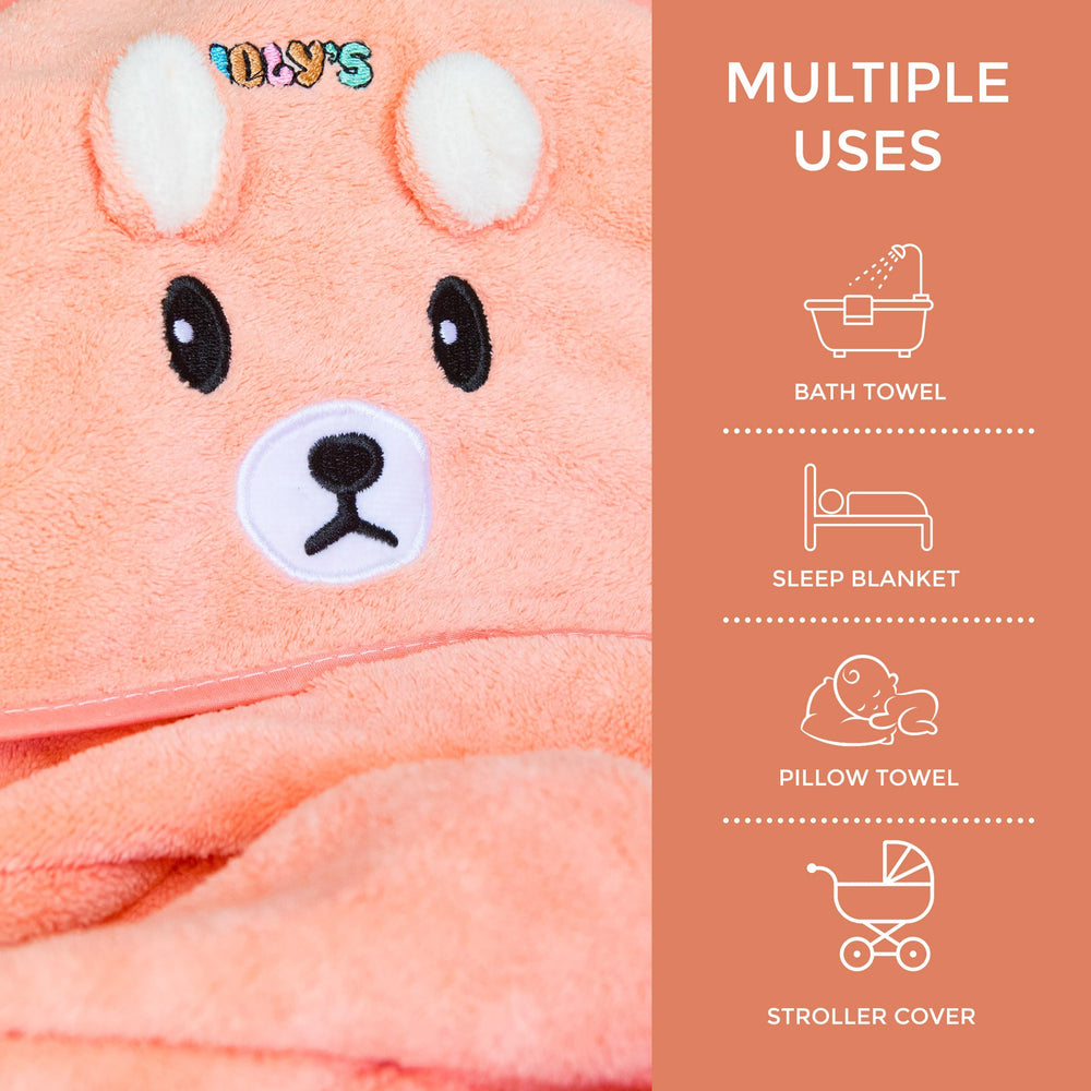 Ioly's hooded baby towel orange close-up emphasizes plush absorbency for quick drying