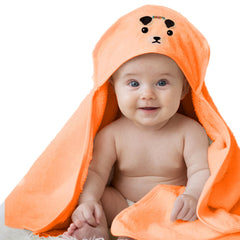 Ioly's hooded baby towel orange close-up shows soft fabric for gentle post-bath warmth