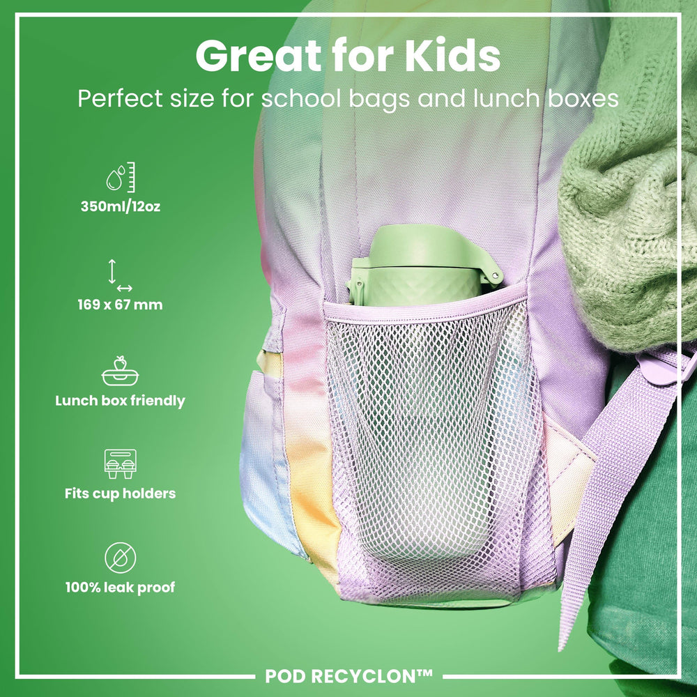 Ion8 350ml bottle showing leak-proof design for school and travel