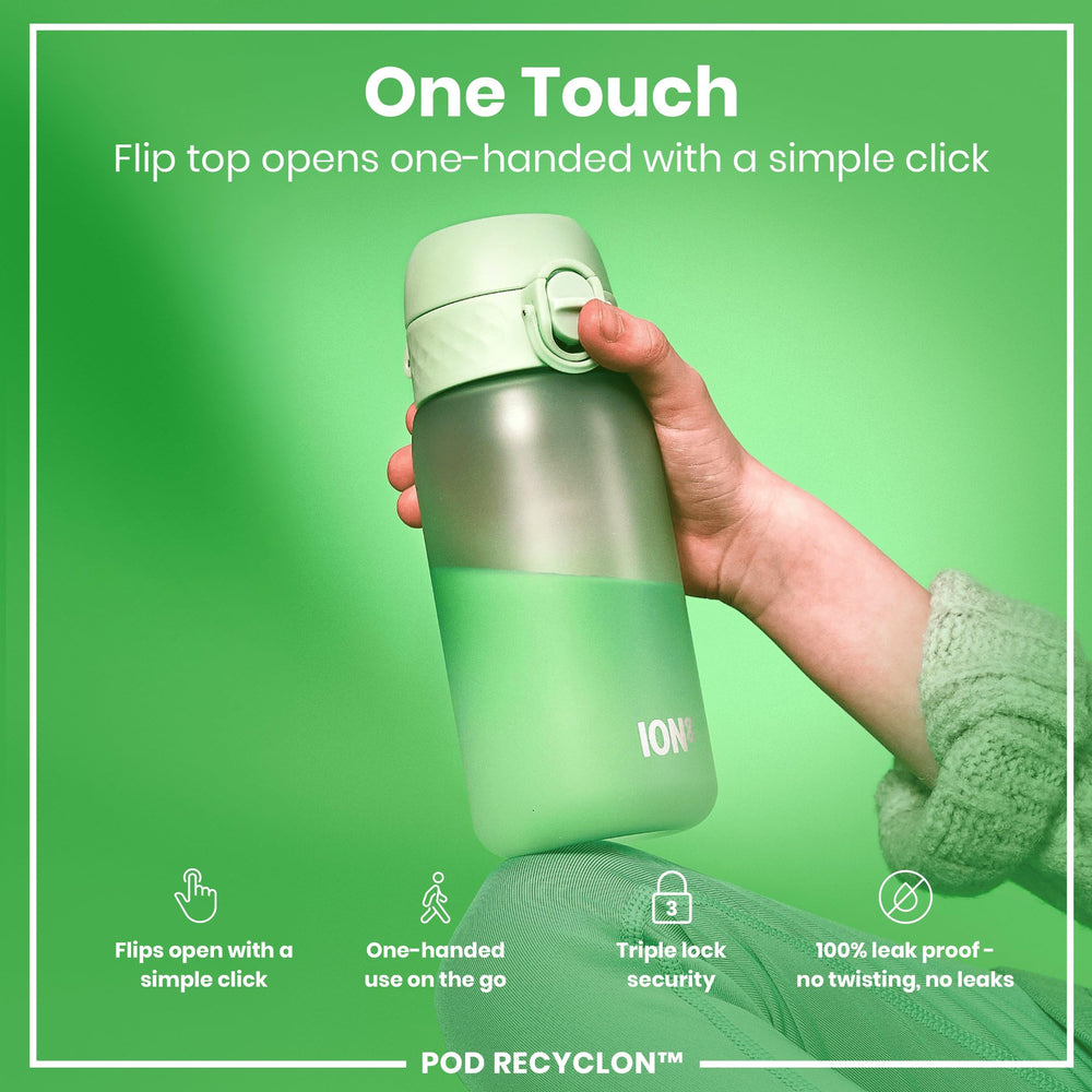 Ion8 small bottle demonstrates one-finger spout opening for quick sips