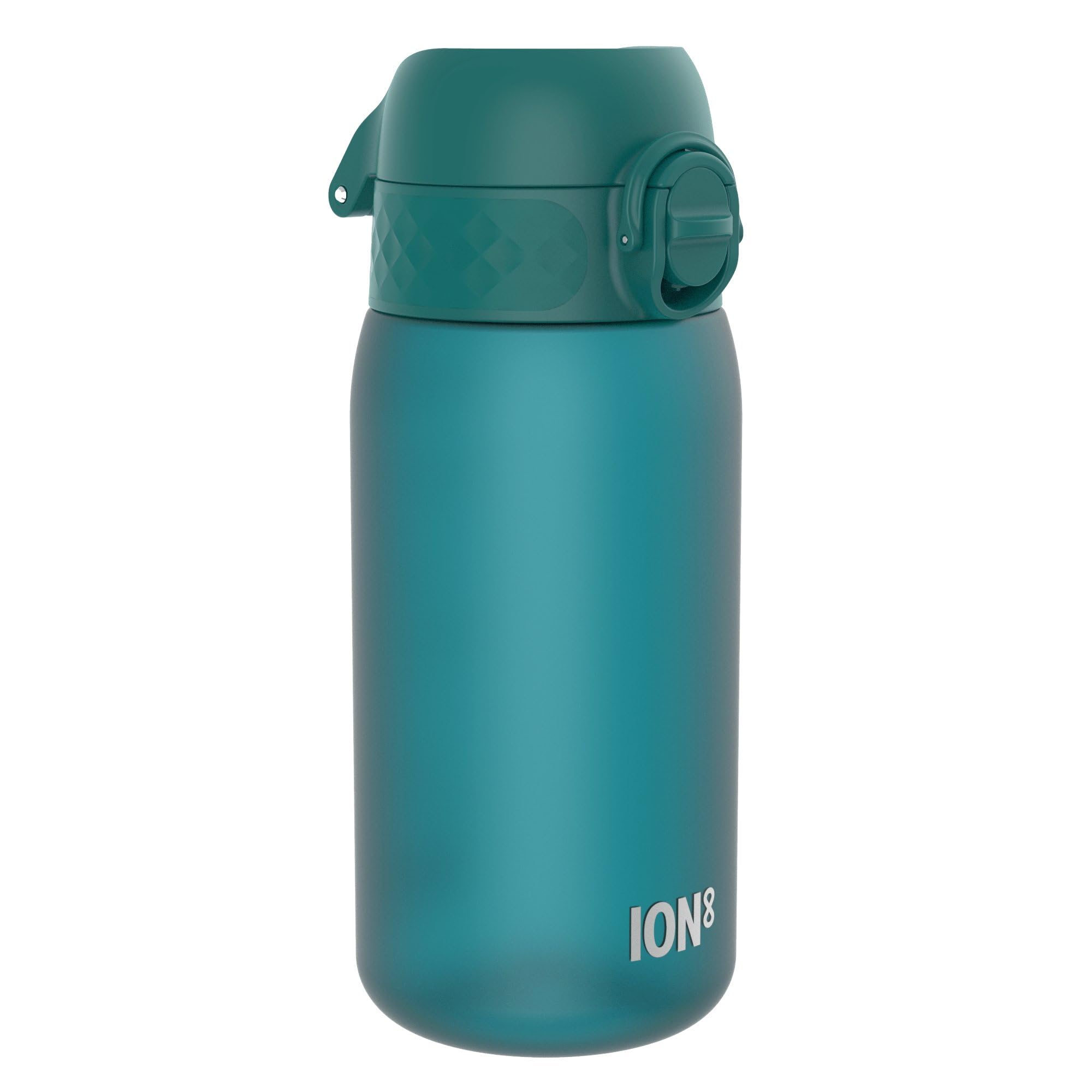 Ion8 small water bottle with spout cover open for one-handed hydration.