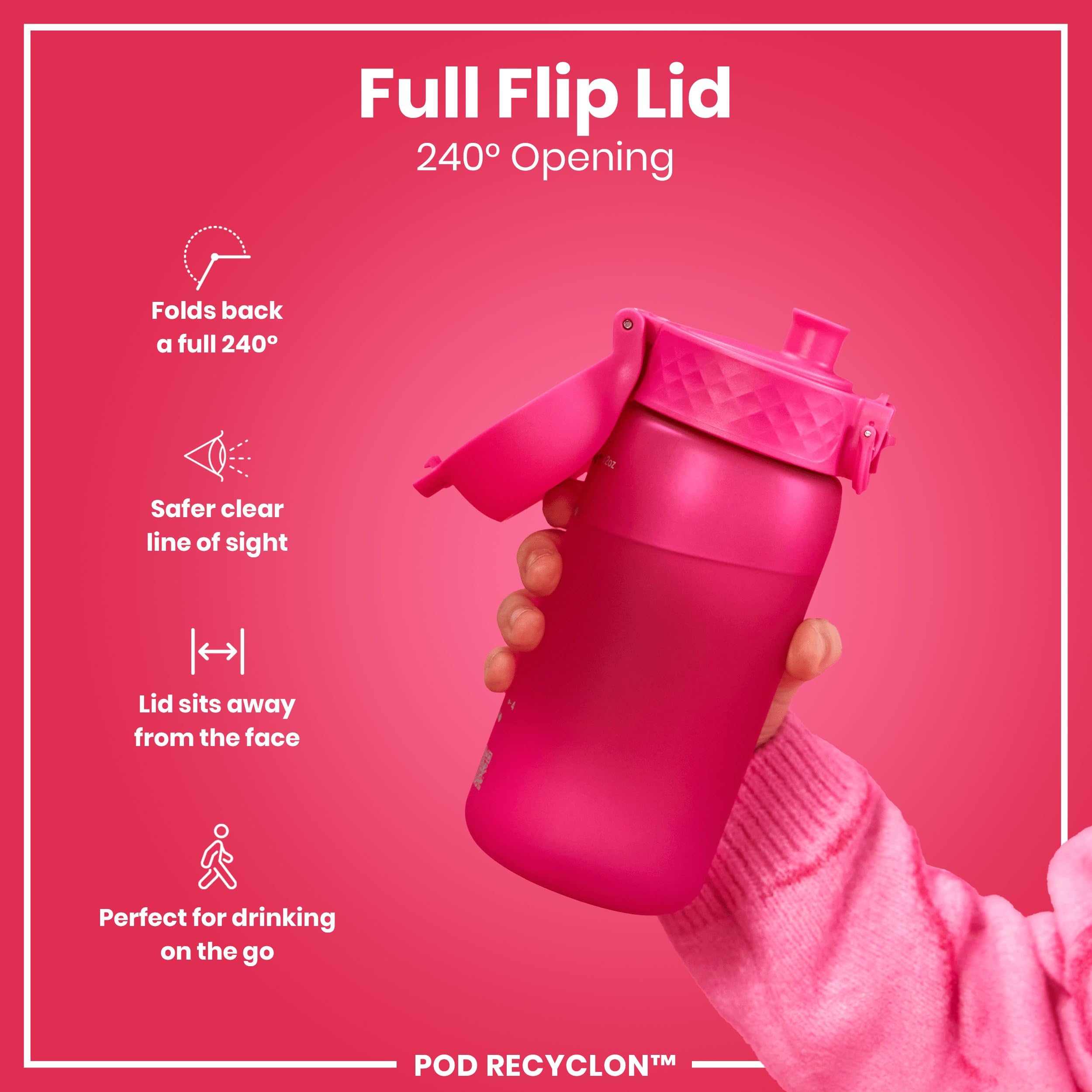 Ion8 bottle with three-point security lock for safe sealing