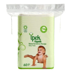 ipek Baby Organic Large Dry Pads pack-open showing generous cotton squares for gentle cleaning.
