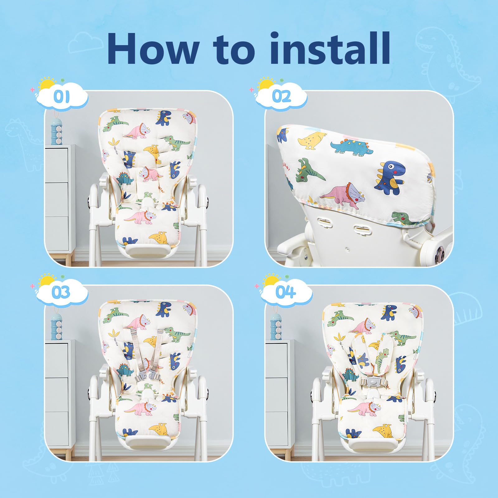 IPOZITO high chair cover fits 3-5 point harness chairs for versatile use.