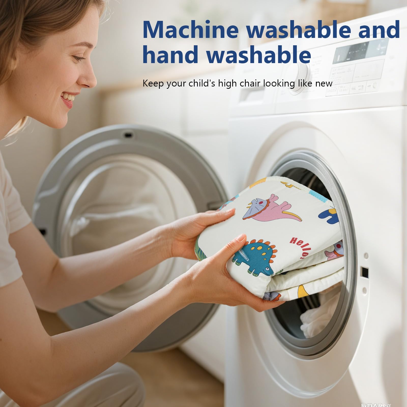 IPOZITO machine-washable high chair cover simplifies post-meal cleaning.