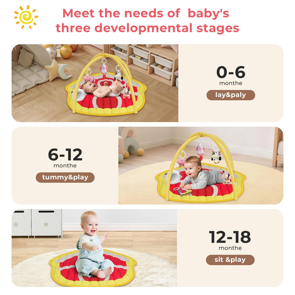 IPOZITO Baby Play Mat cow bell rattle invites subtle auditory exploration during playtime.