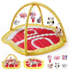 IPOZITO Baby Play Mat with hanging rattles boosts tactile and visual exploration for newborns.