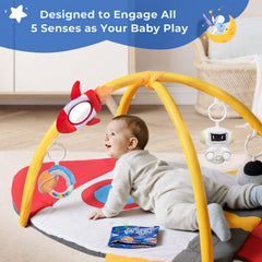 IPOZITO play gym planet-rattle focuses attention for auditory and tactile play.