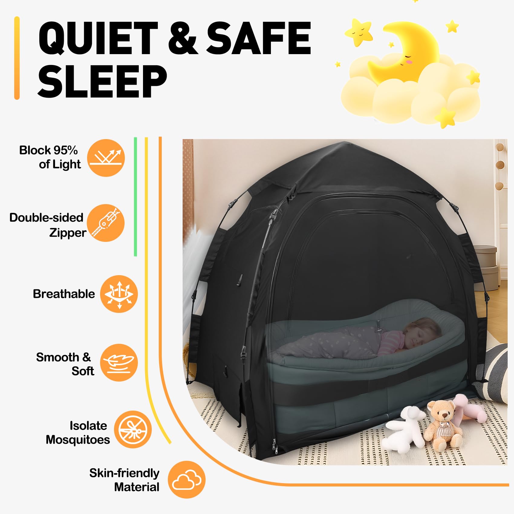 IQYIQY blackout tent crib-friendly side view safe breathable design