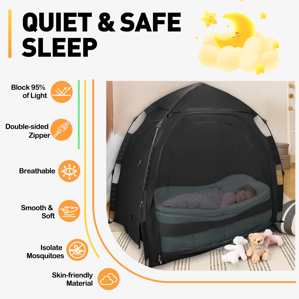 IQYIQY blackout tent crib-friendly side view safe breathable design