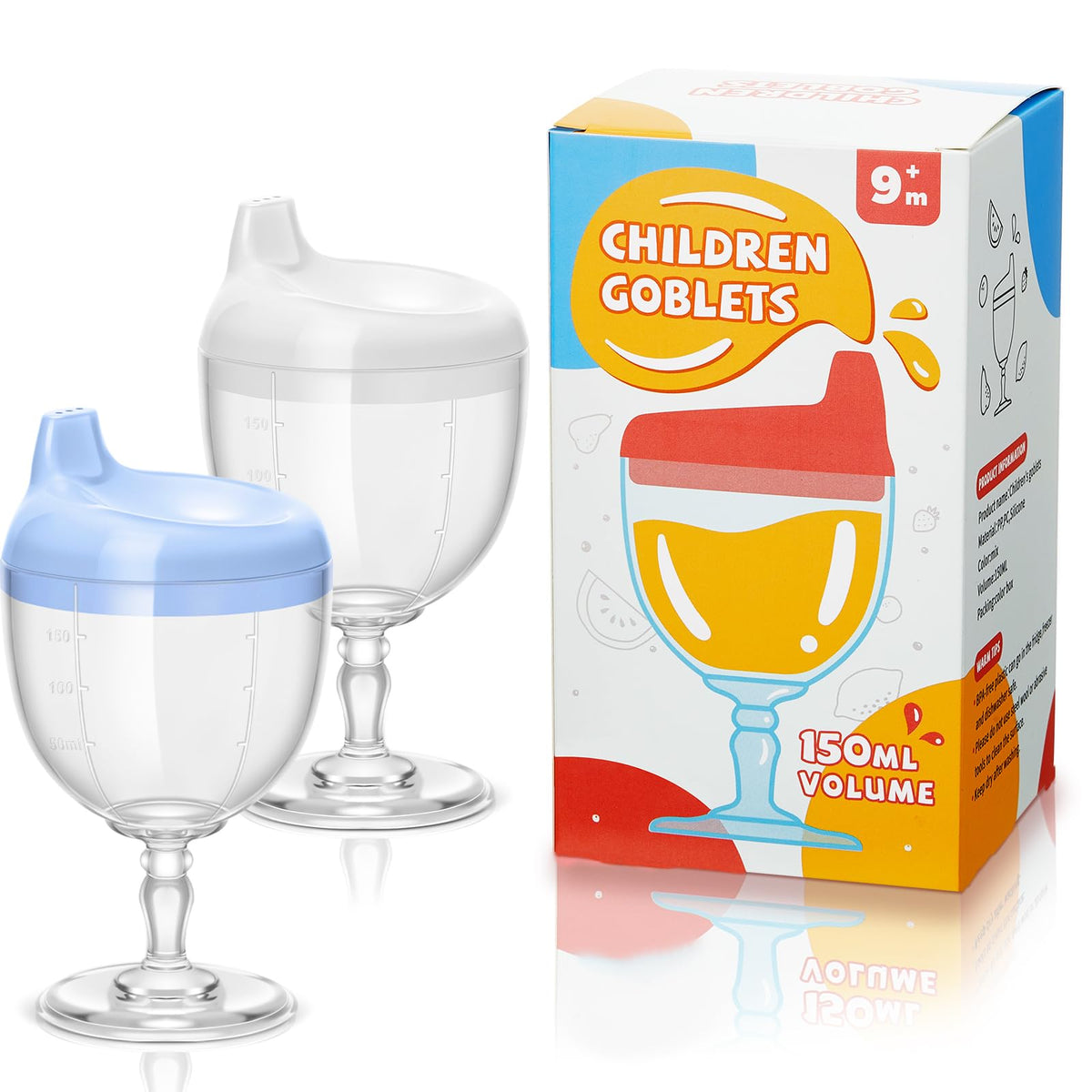 Irenare baby wine sippy cup blue front view showcases easy grip for little hands.