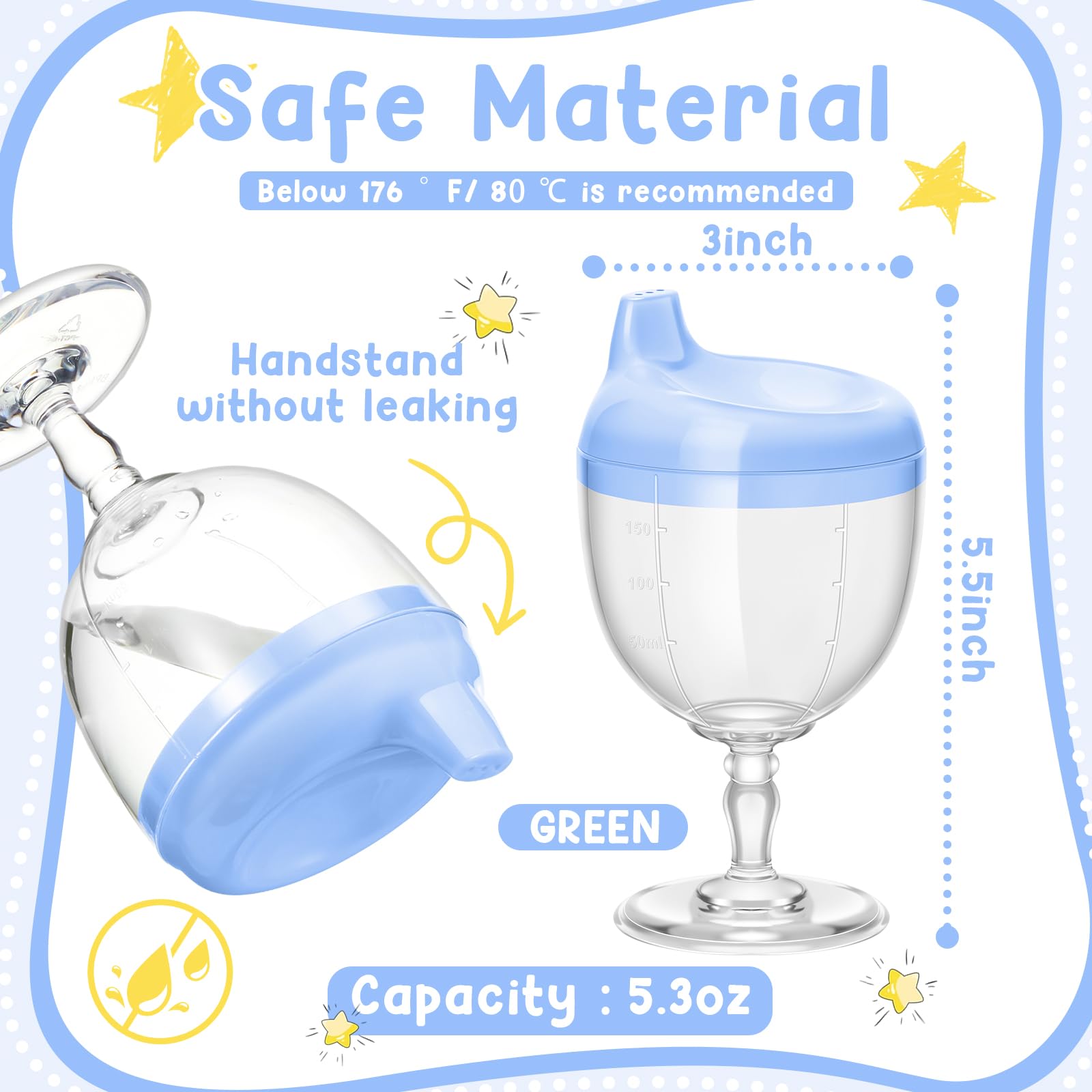 Irenare baby wine sippy cup blue lid closeup highlights spill-proof seal and safety.
