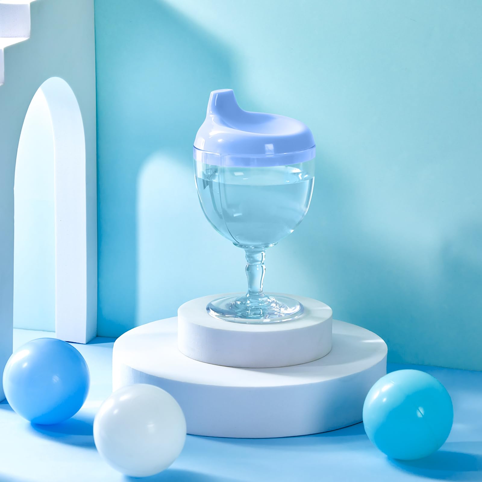 Irenare baby wine sippy cup blue spill-proof straw feature prevents leaks during playtime.