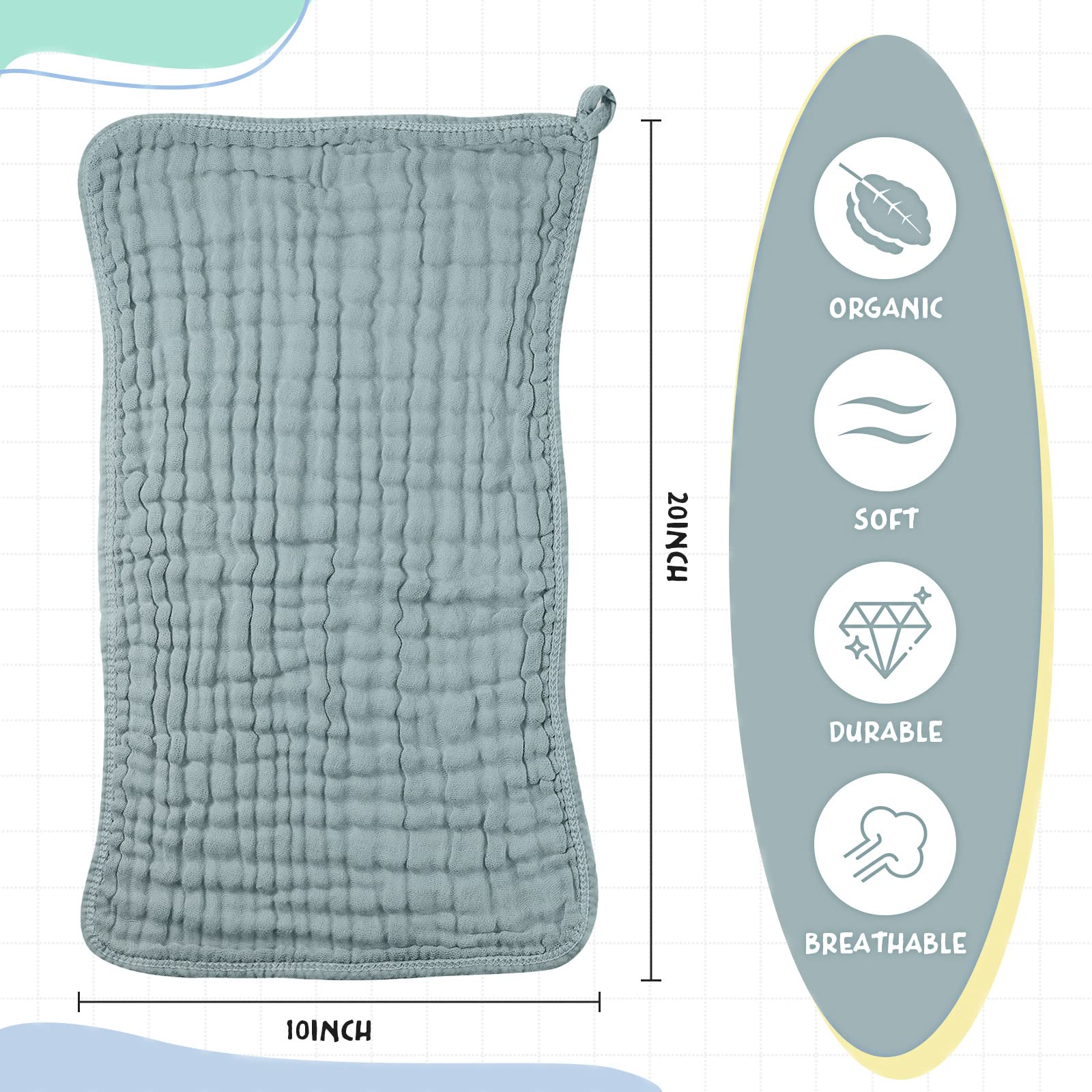 Irenare muslin burp cloths closeup emphasizes six-layer thickness for absorbency.