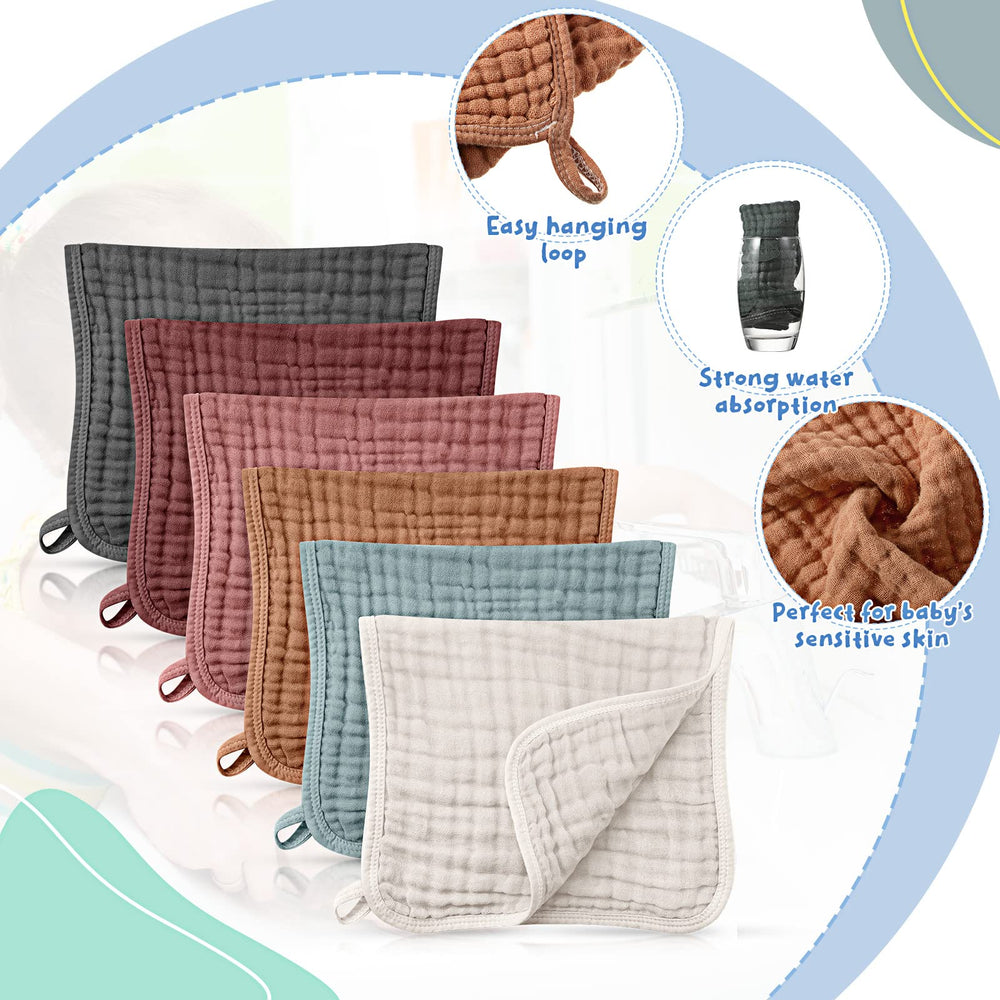 Irenare muslin burp cloths multicolor set laid out for coordinated baby outfits.