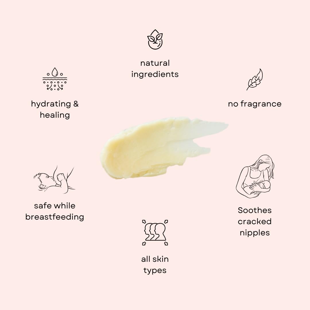Flatlay of Irene Organics nipple balm ingredients highlighting organic formula.