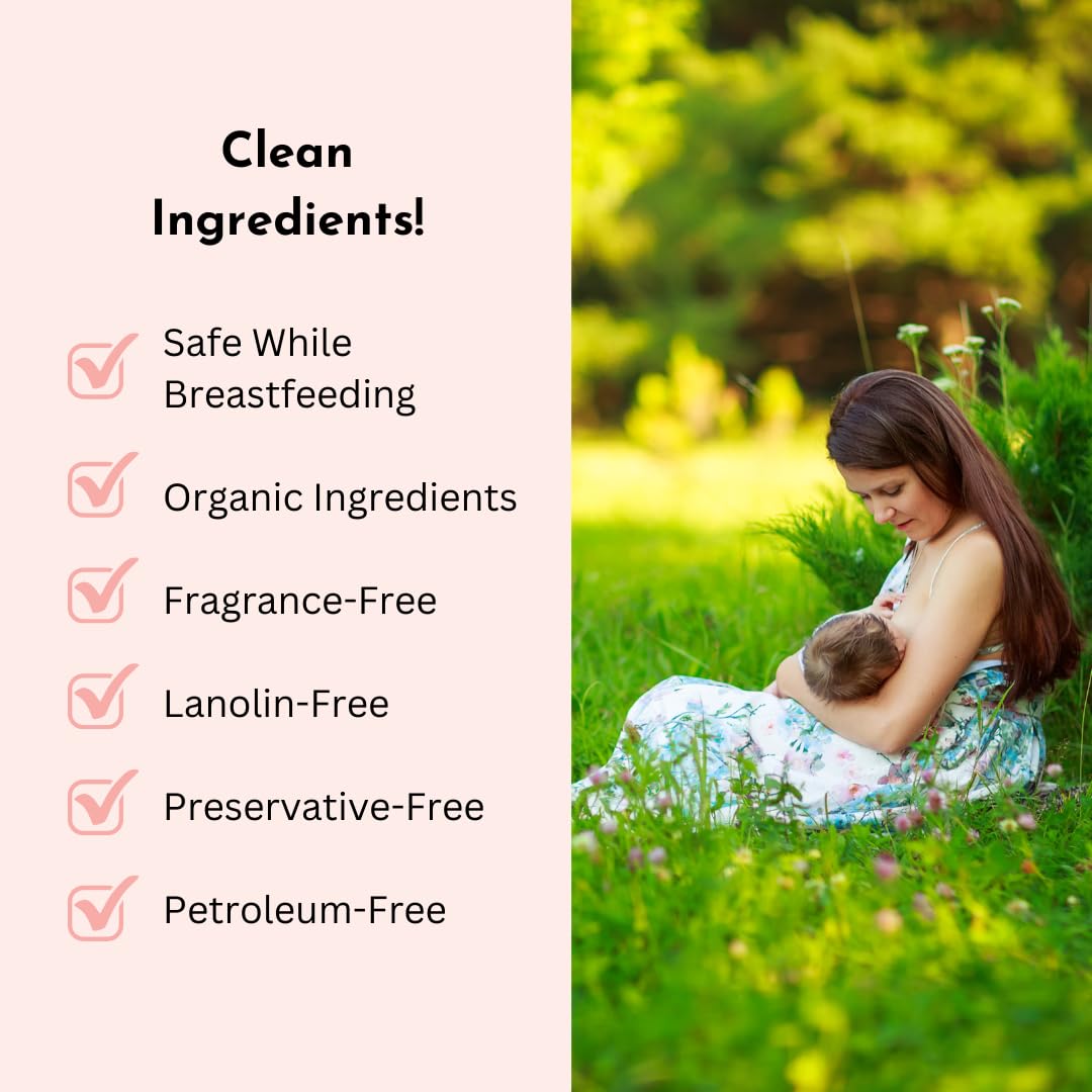 Close-up of Irene Organics nipple balm softening irritated skin.