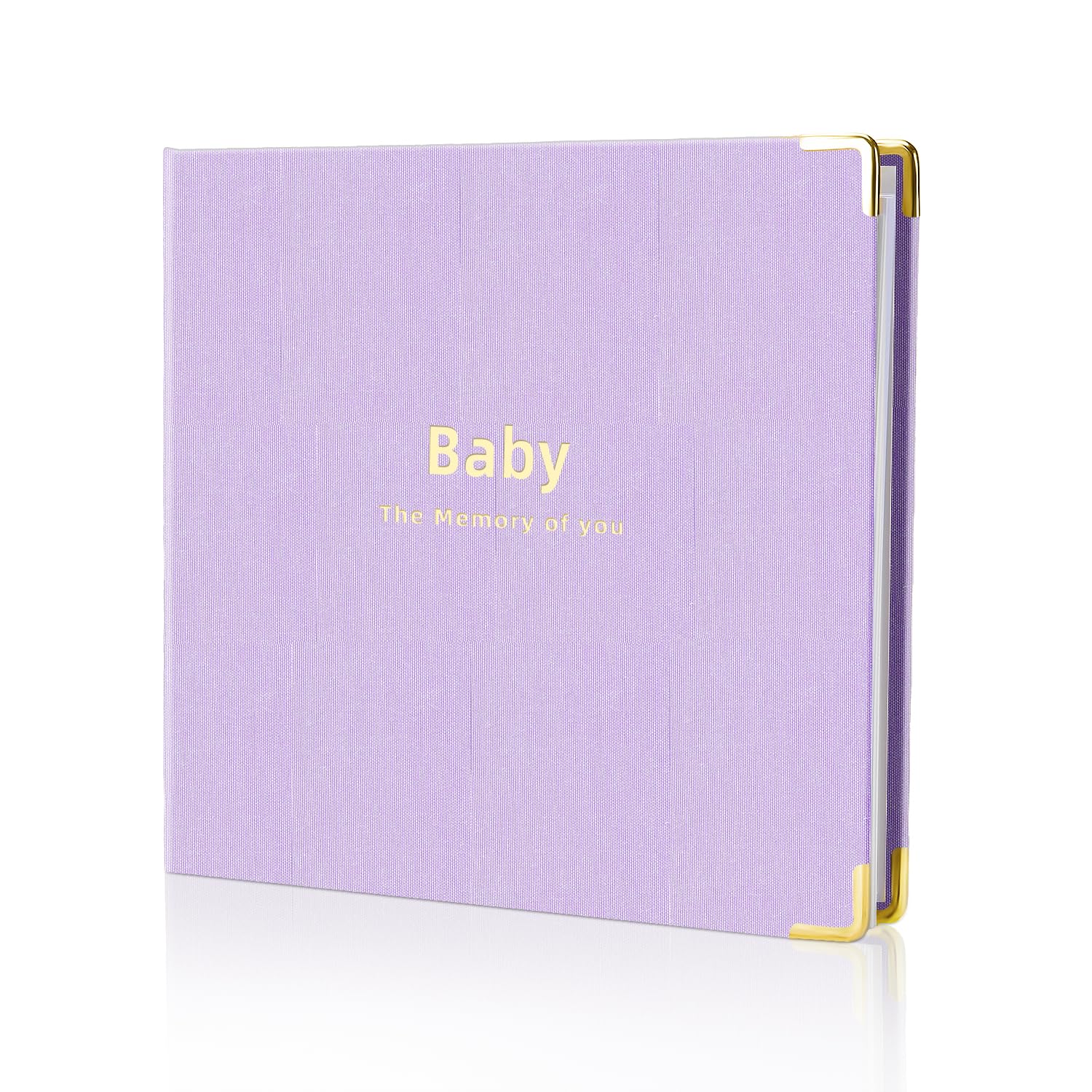 Iridipity baby book cover with linen texture and gold embossing for a premium keepsake