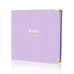 Iridipity baby book cover with linen texture and gold embossing for a premium keepsake