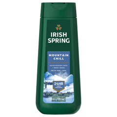Irish Spring Mountain Chill bottle closeup for a refreshing morning ritual.