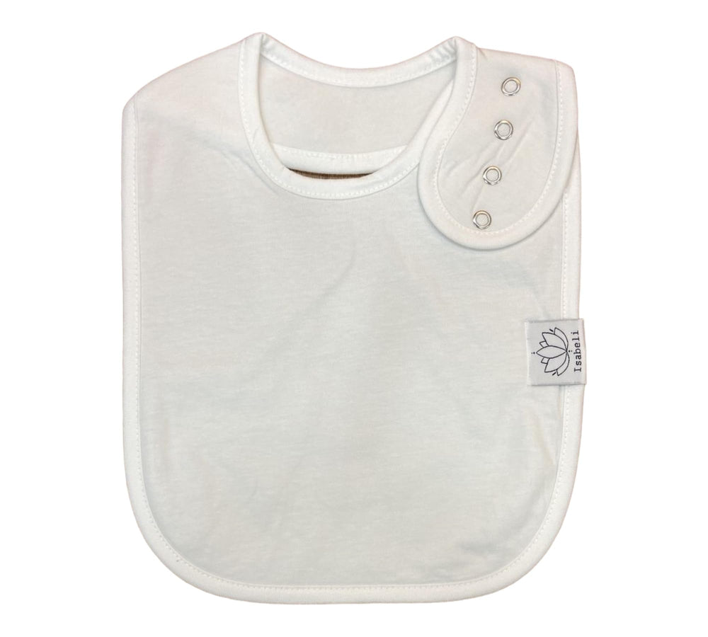 Isabeli baby bibs 4-pack white adjustable snaps — secure fit for toddlers