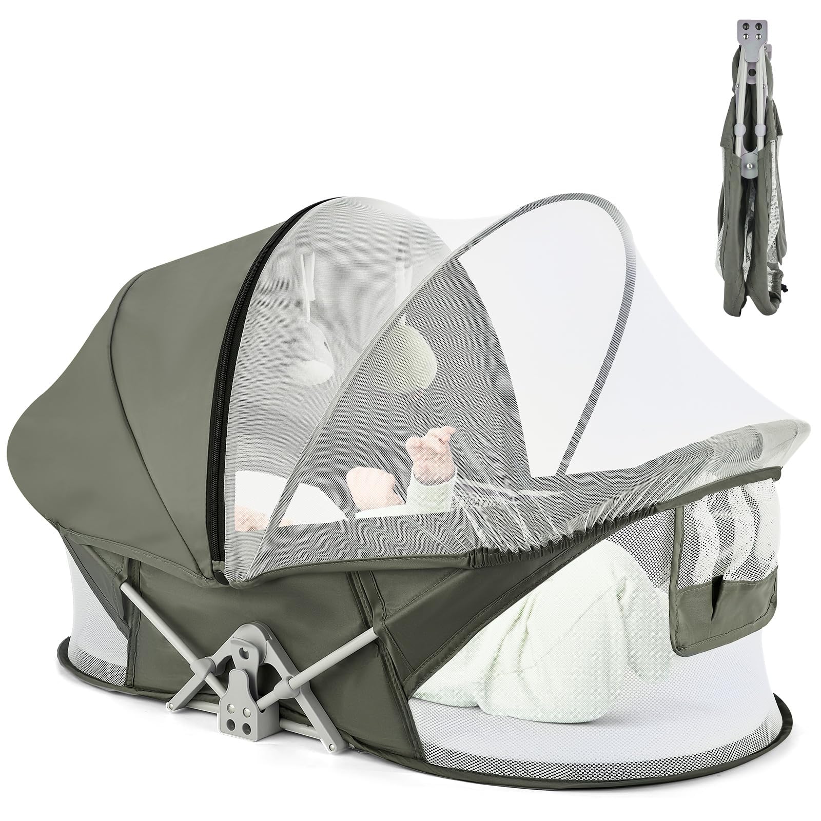 ISELECTOR Bedside Bassinet in compact folded form for travel storage