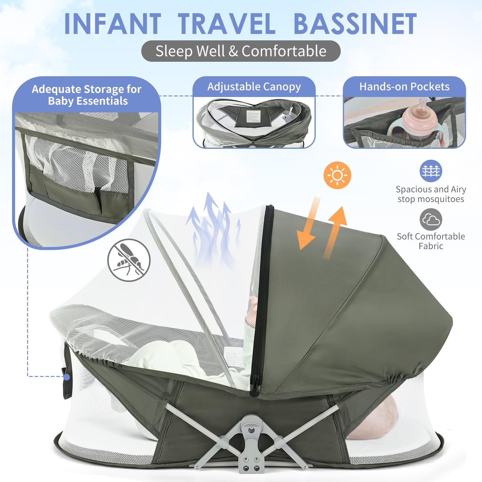 ISELECTOR Bedside Bassinet lightweight setup for easy portability