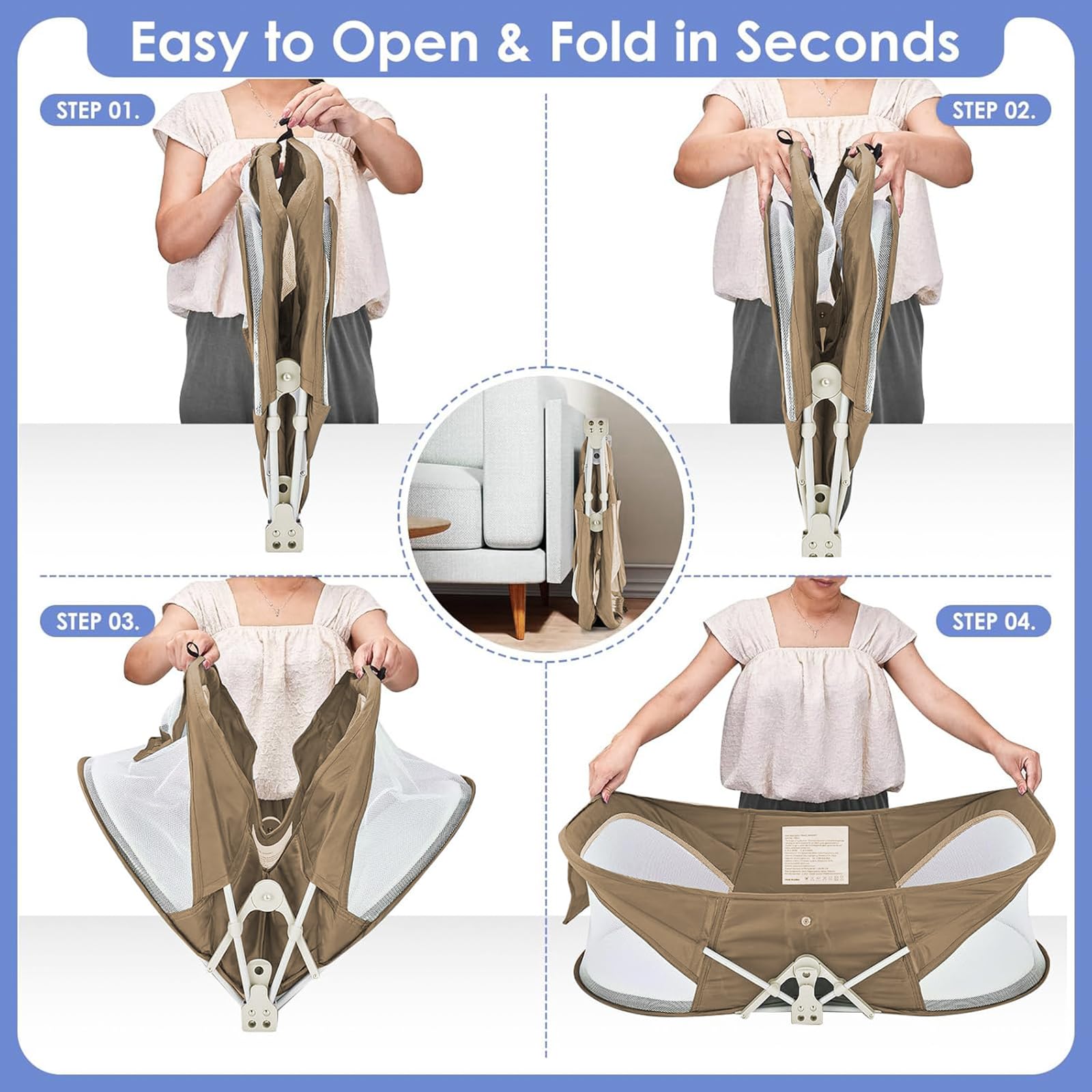ISELECTOR portable baby bassinet washable fabrics underline simple maintenance