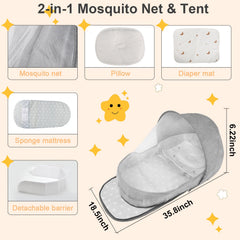 ISELECTOR portable bassinet with 2-in-1 canopy provides sun and insect protection.