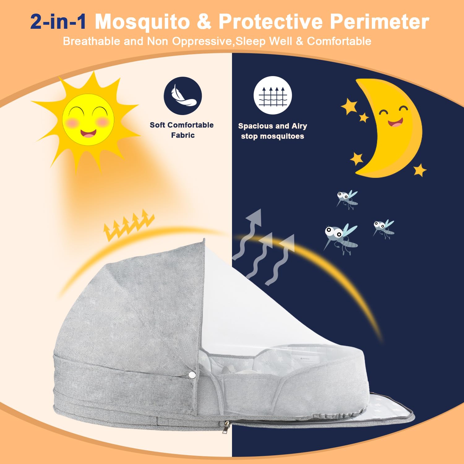 ISELECTOR portable bassinet fully set up for quick, cozy baby sleep on the go.
