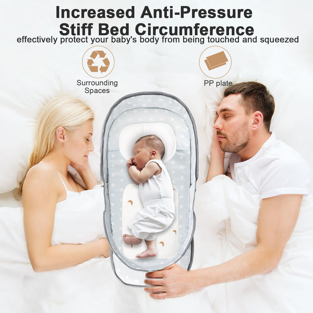 ISELECTOR portable bassinet in side-sleep setup supports close, safe cosleeping.