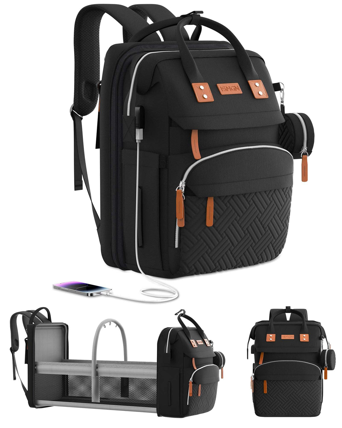 ISMGN diaper bag backpack with changing station ready for quick on-the-go changes