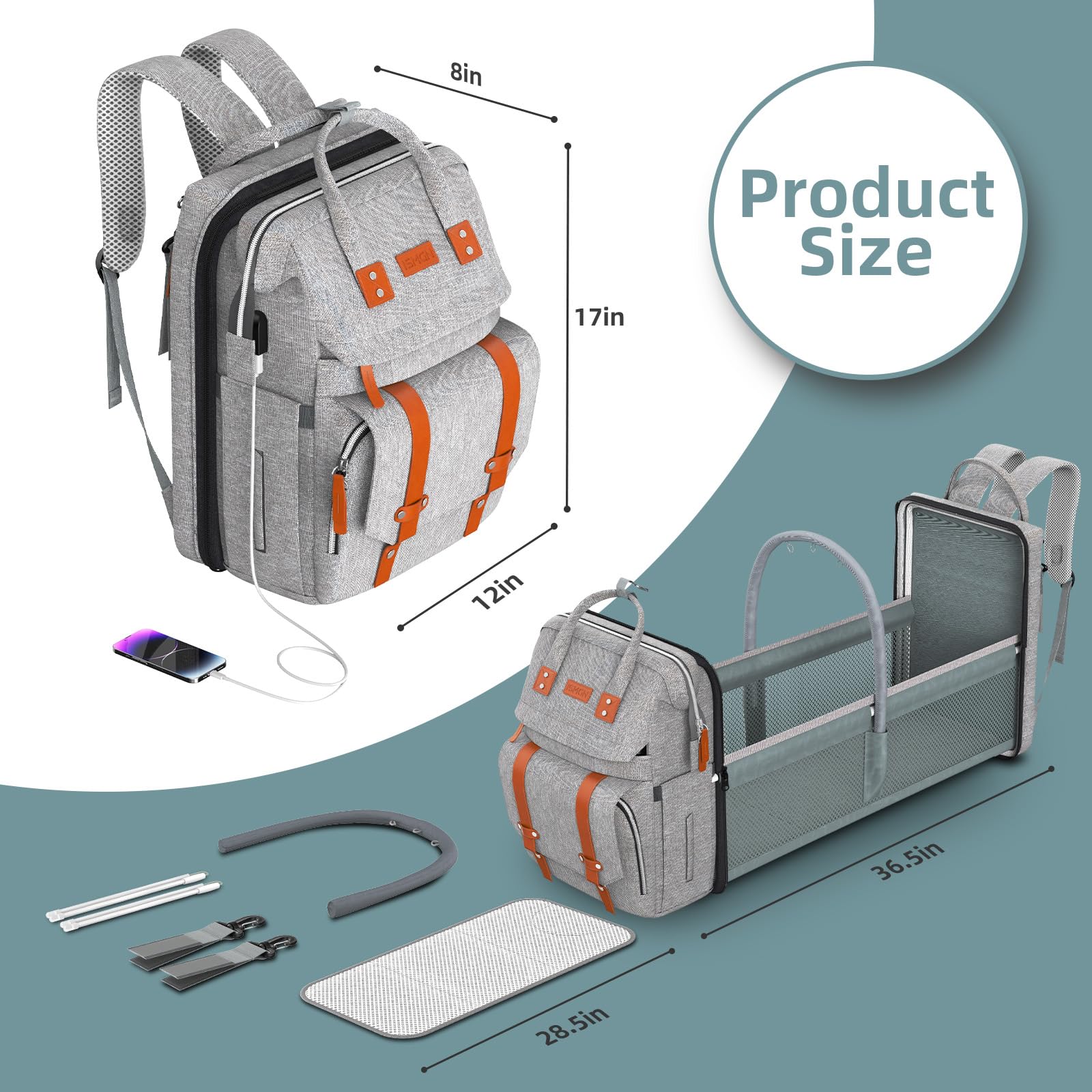 ISMGN Diaper Bag Backpack changing station simplifies diaper changes away from home.