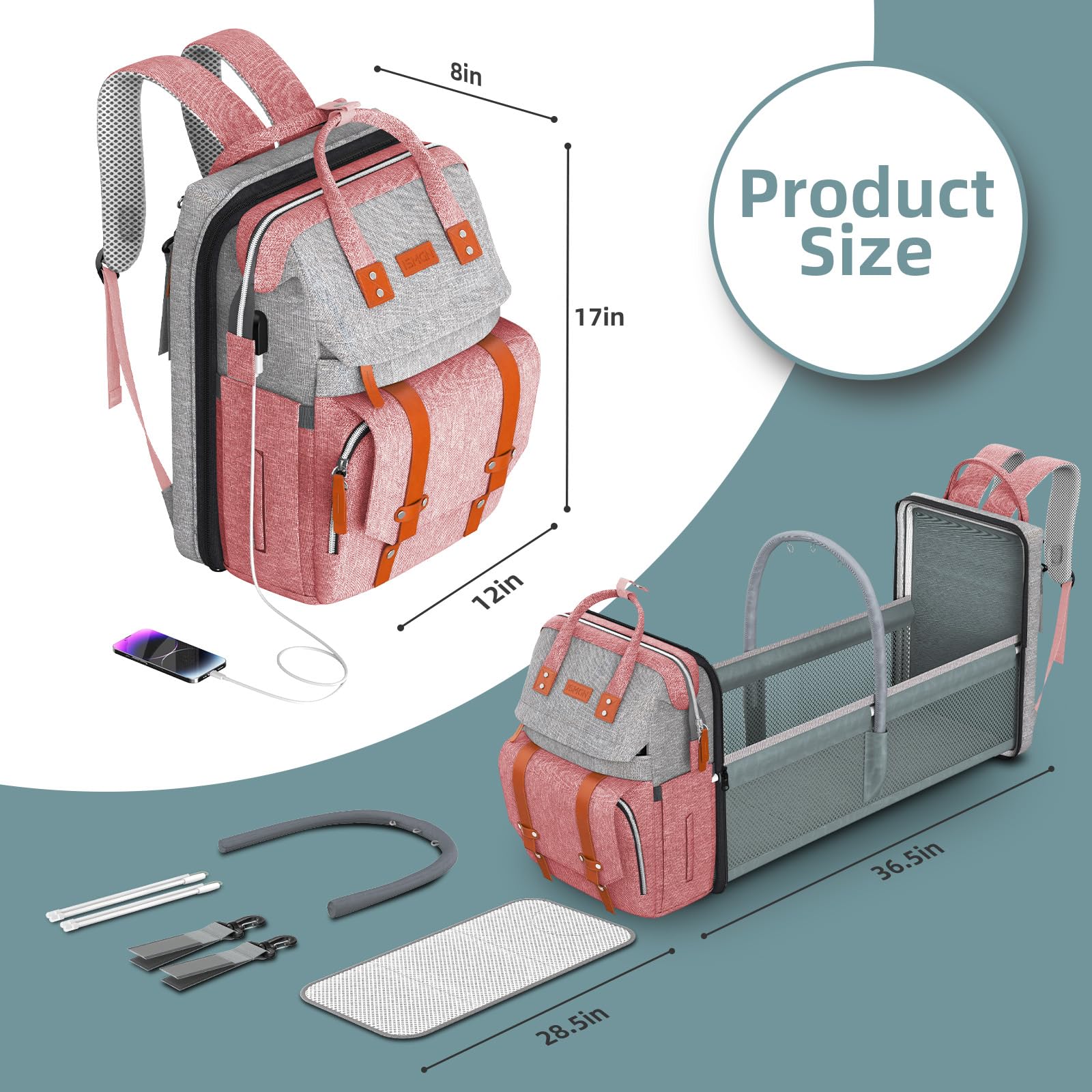 ISMGN diaper bag backpack changing station supports on-the-go diaper changes