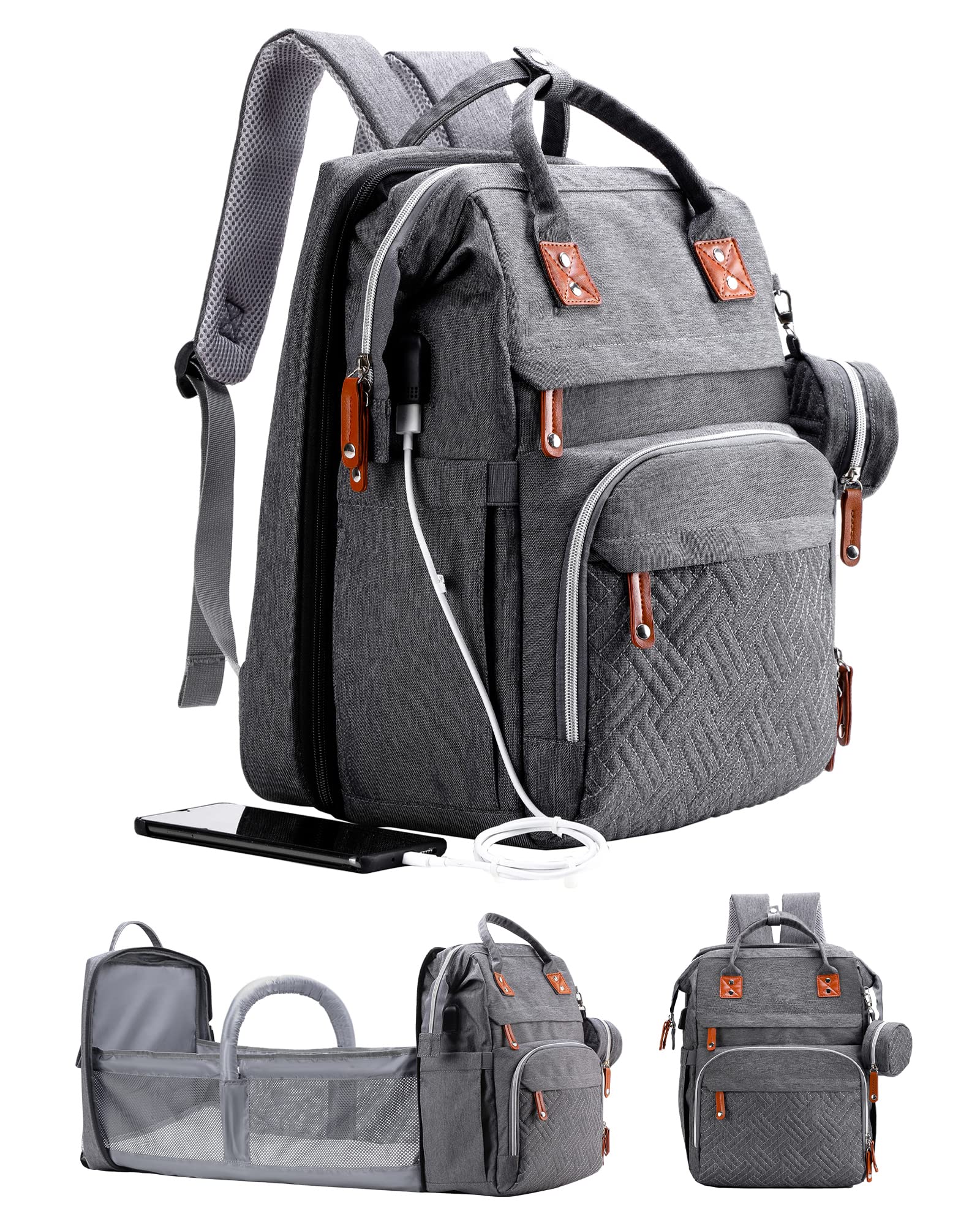 ISMGN diaper bag backpack with changing-station for on-the-go diapering convenience