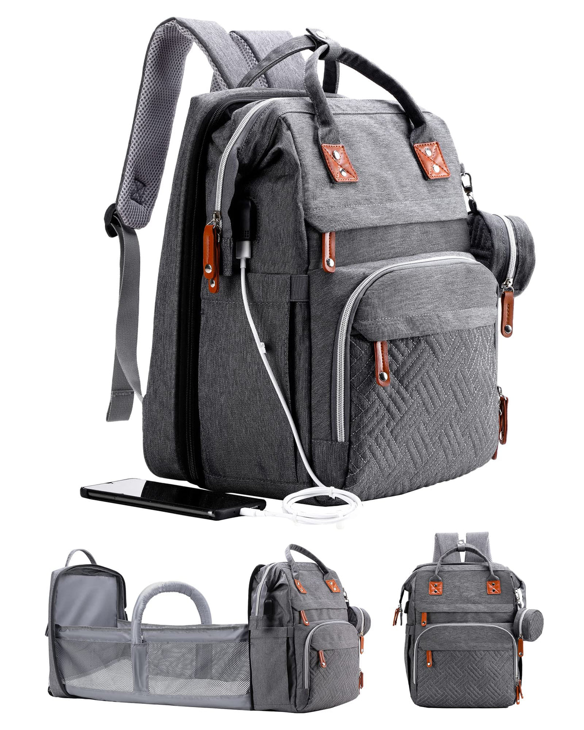 ISMGN diaper bag backpack with changing-station for on-the-go diapering convenience
