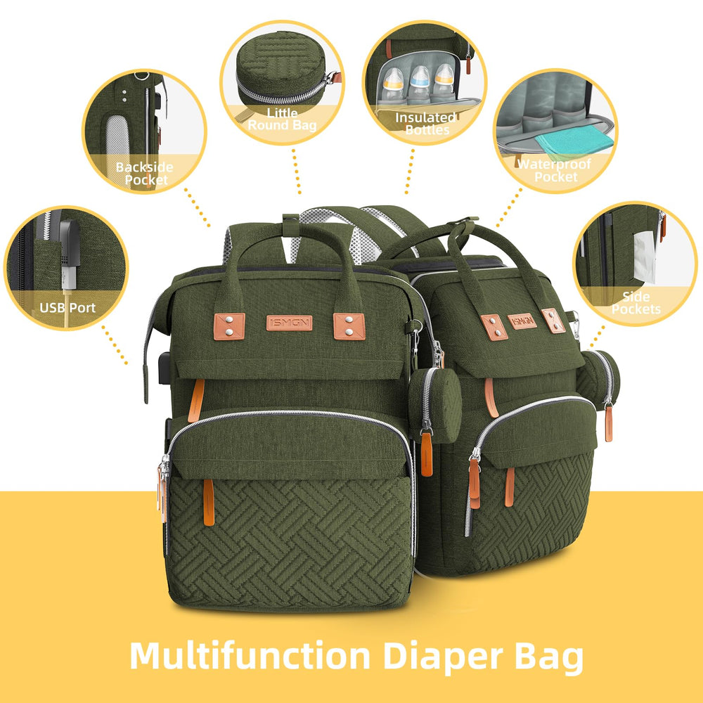 ISMGN diaper bag backpack insulated bottle pockets keeping drinks warm or cold.