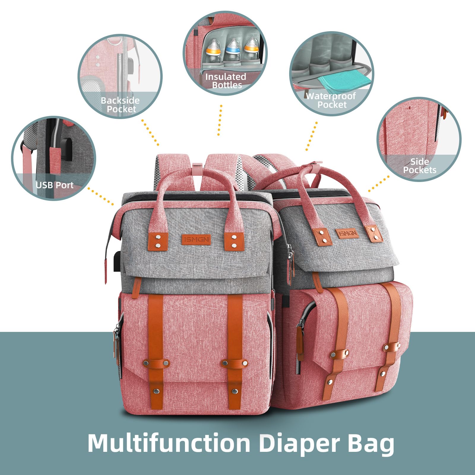 ISMGN diaper bag backpack insulated bottle pockets maintain bottles at optimal temperature
