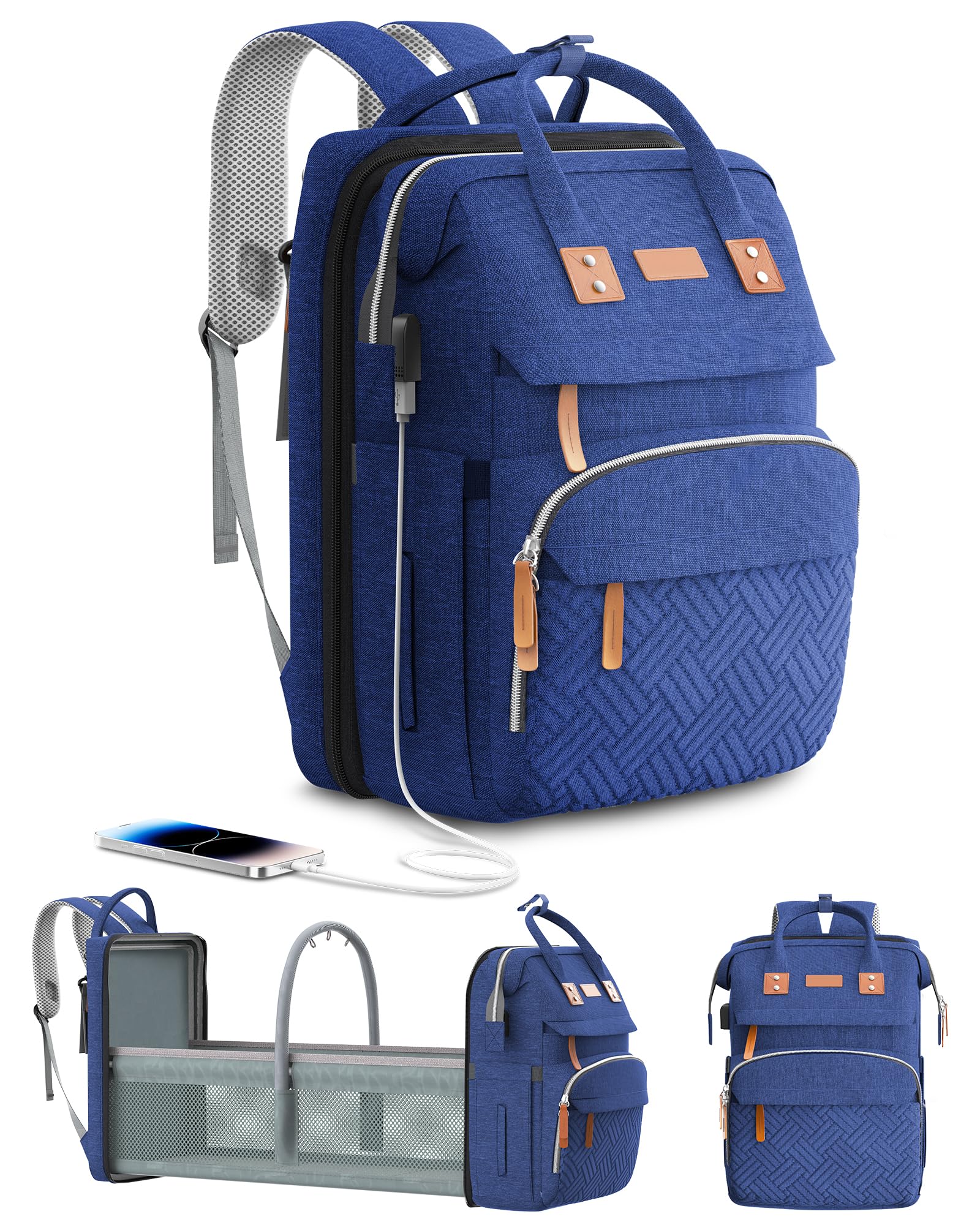 ISMGN diaper bag backpack navy front view supports organized outings