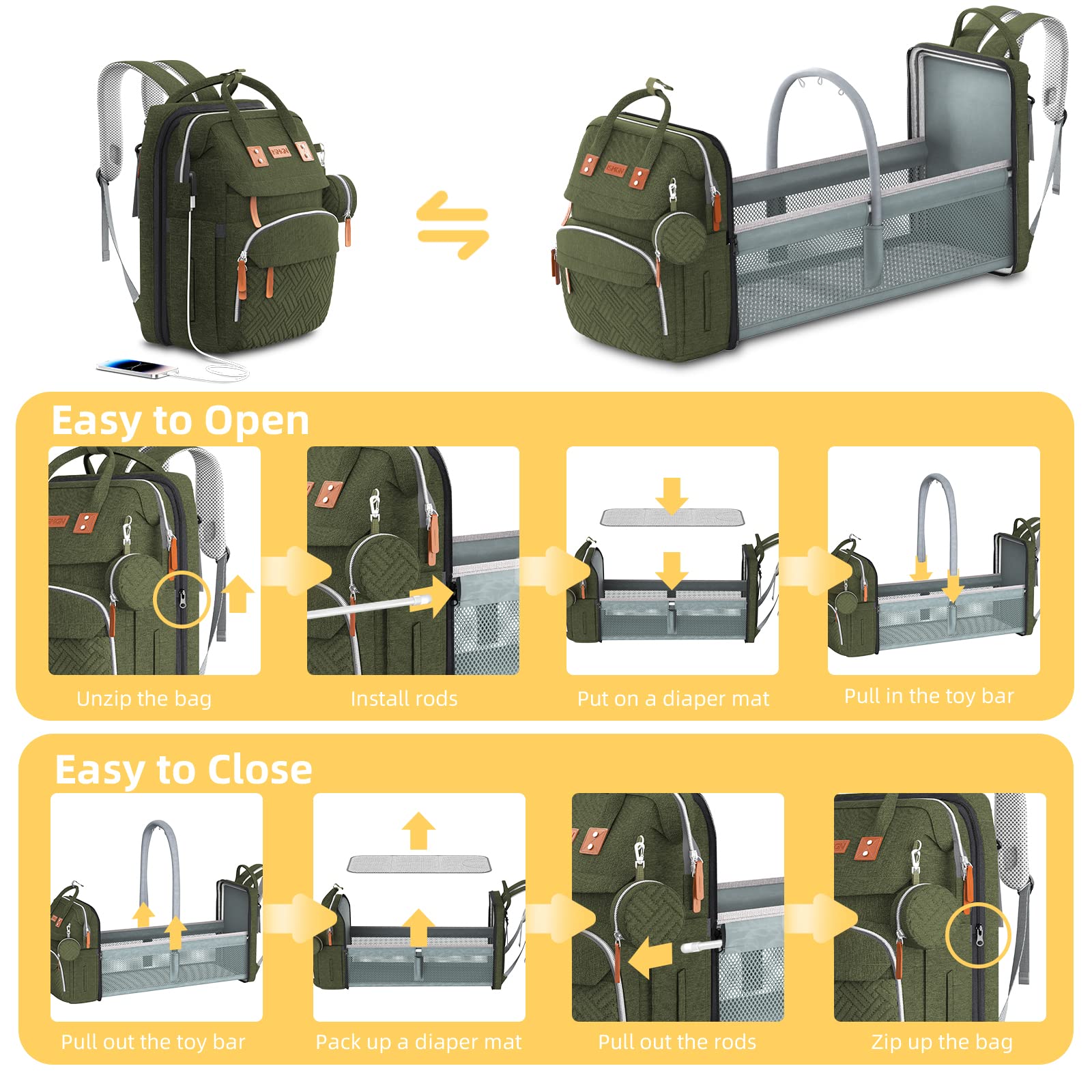 ISMGN diaper bag backpack pacifier case attached for quick access.